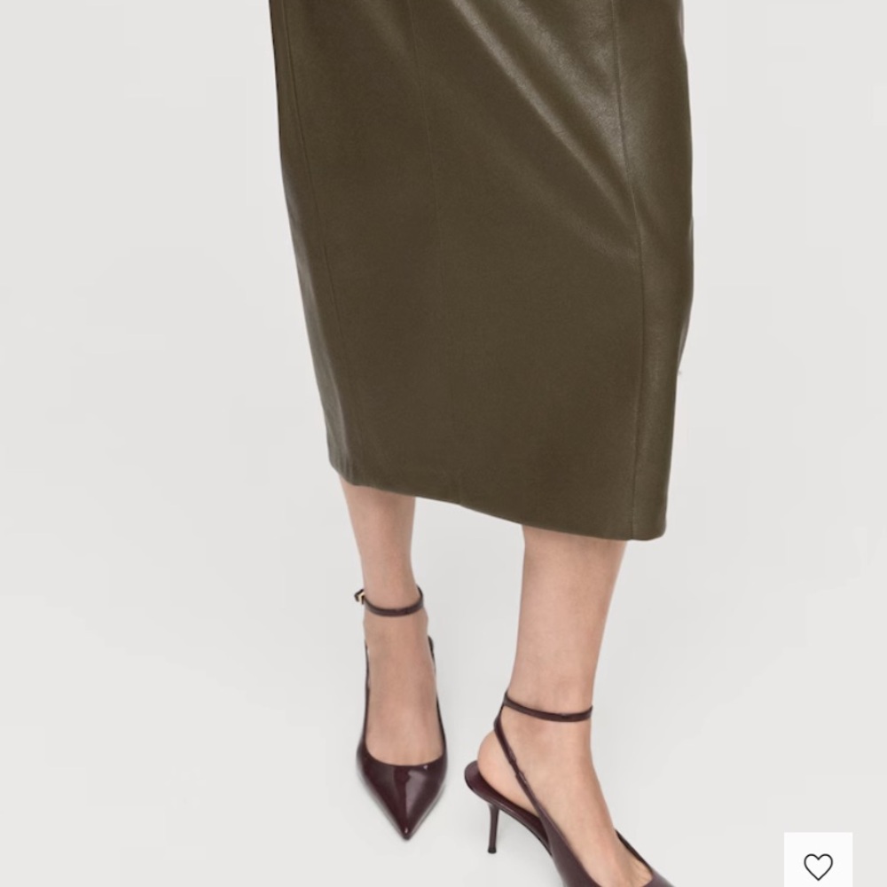 Mango Faux Leather Pencil Olive Green Skirt Size 16 NWT